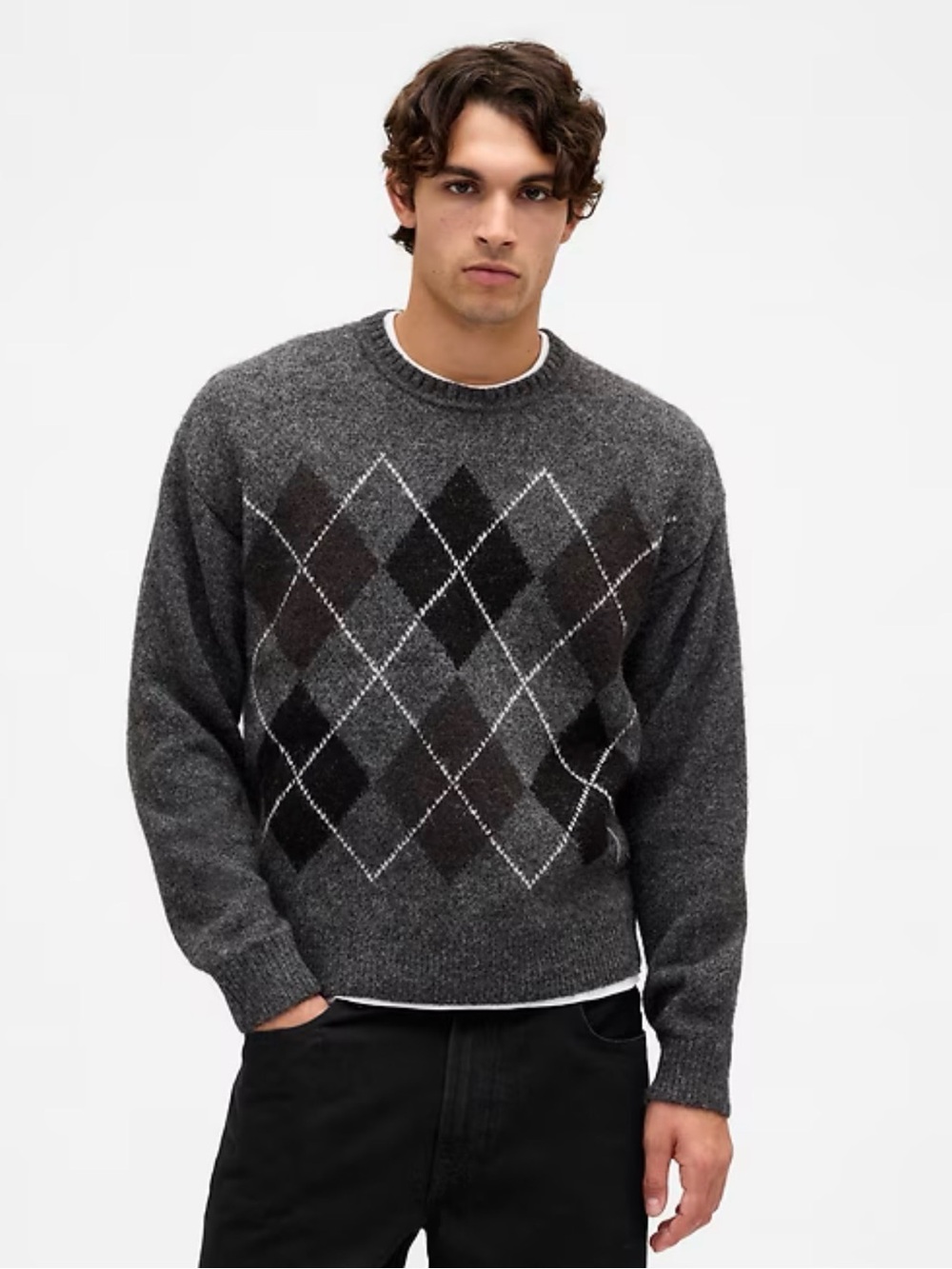 GAP Men’s Wool-Blend Relaxed Argyle Sweater Small